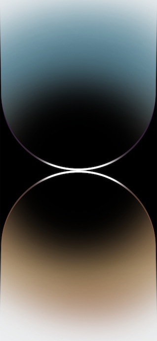 A minimalist abstract mobile wallpaper featuring two glowing curved pill shapes meeting in the center; teal gradient on top and bronze gradient on the bottom against a deep black background.