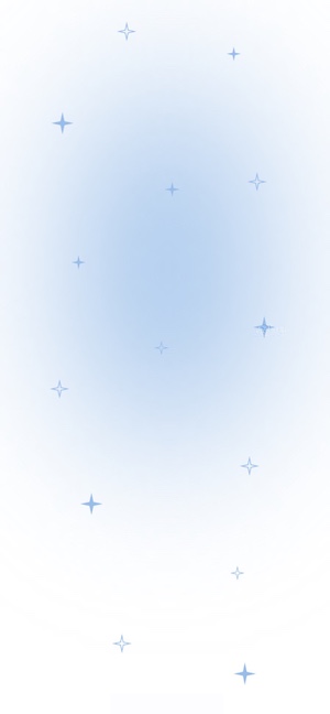 A light blue gradient background featuring small, minimalist blue and white star and sparkle icons scattered across the frame.