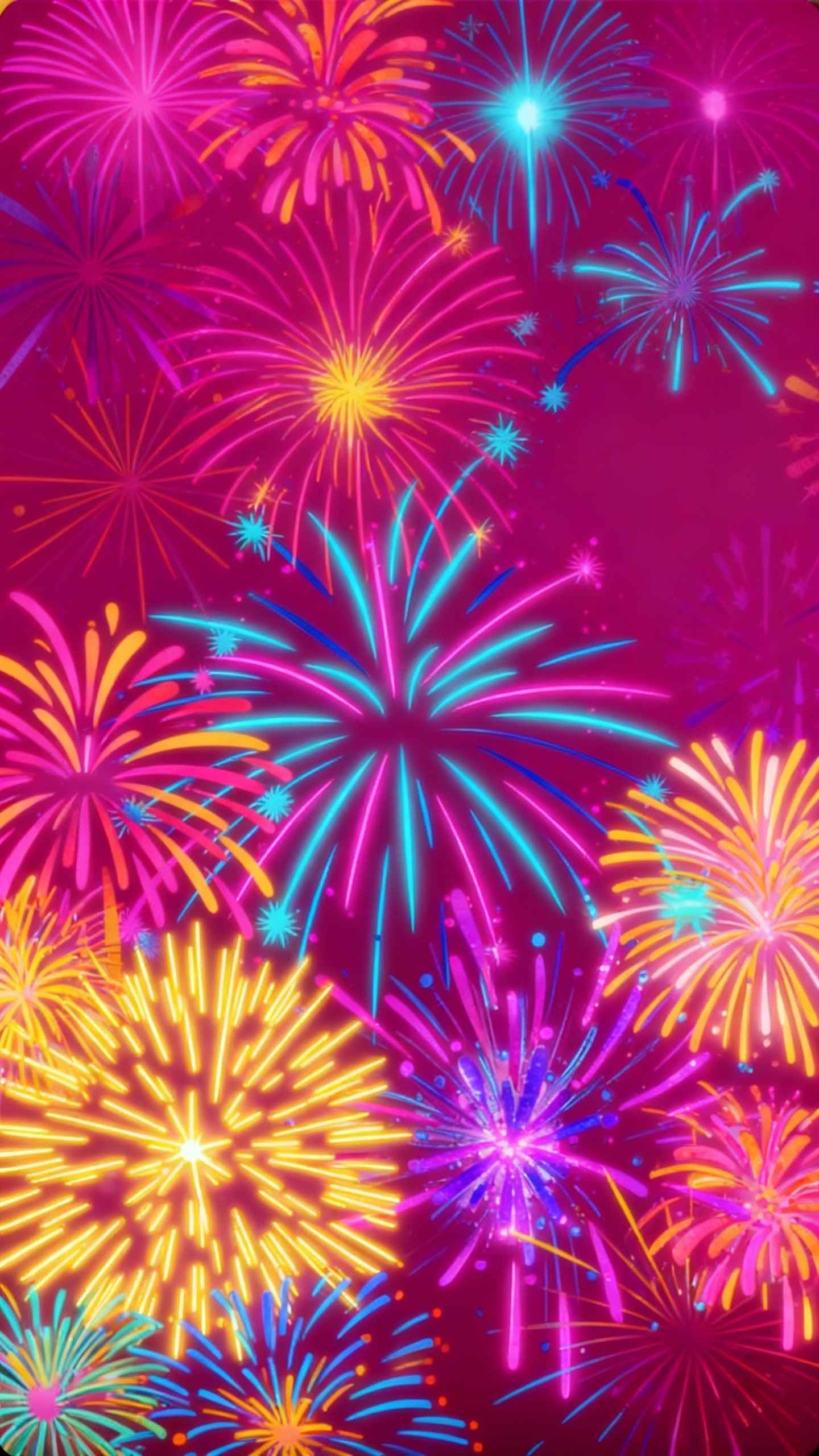 Vibrant Neon Fireworks Celebration - 4K Aesthetic Wallpaper | LiCoWa