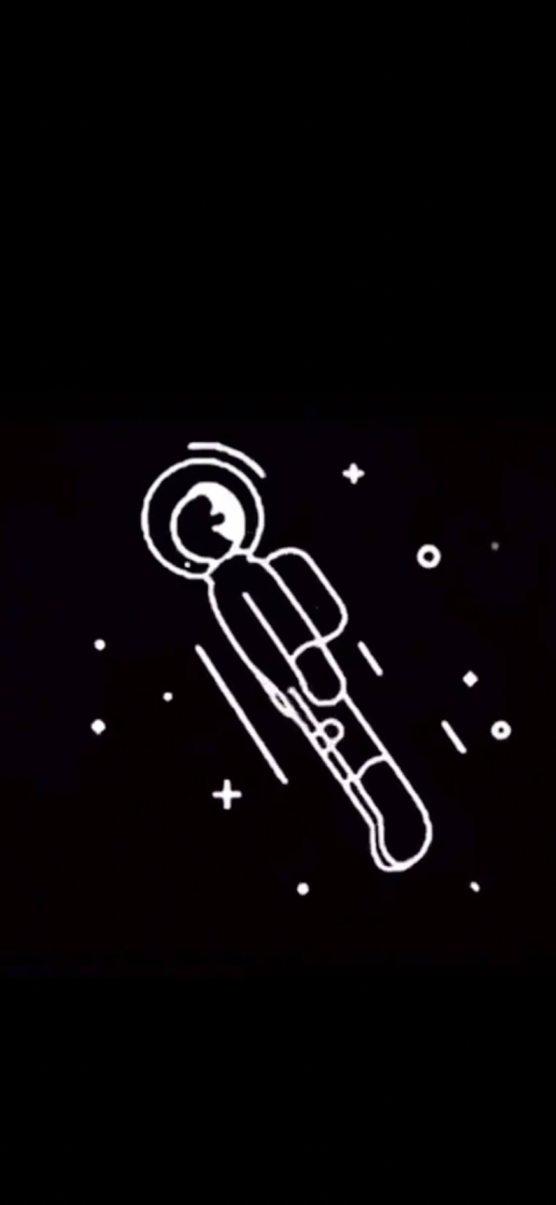 Ilustración animada de un astronauta en línea blanca flotando en un espacio negro minimalista.