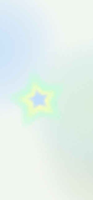 A soft, blurry star with a glowing aura in pastel green, yellow, and blue colors on a light gradient background.