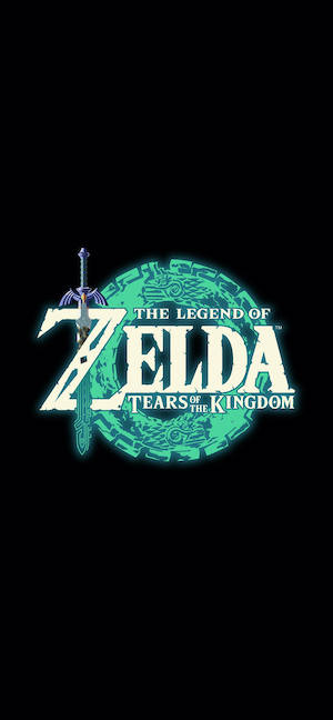검은색 배경에 마스터 소드가 포함된 젤다의 전설 티어스 오브 더 킹덤 공식 로고.
