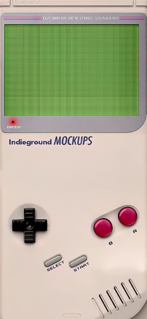 A close-up vertical shot of a classic grey handheld gaming console with a pea-green screen, red buttons, and a black D-pad, designed as a mobile phone wallpaper.