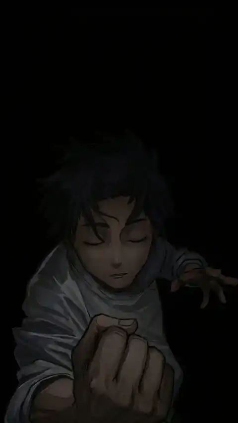 Animated illustration of Yuta Okkotsu from Jujutsu Kaisen with a clenched fist against a dark background, cinematic anime style.