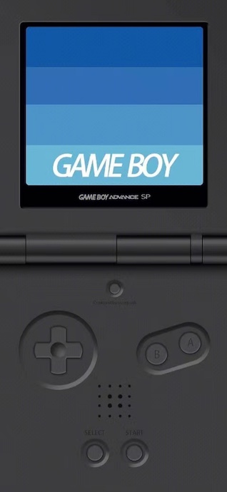Un fond d'écran mobile représentant une console Game Boy Advance SP noire avec un écran bleu dégradé.