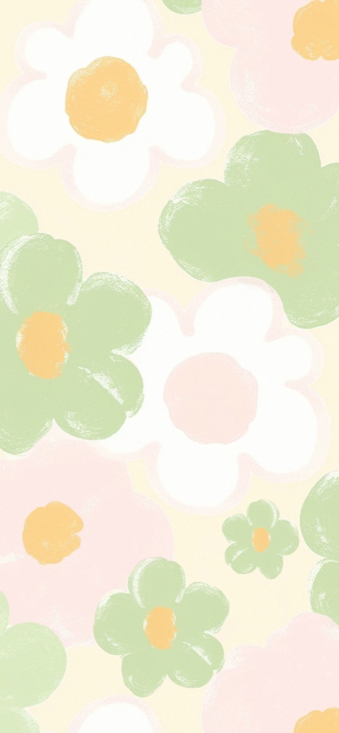 Motif floral doux avec des fleurs dessinées à la main en rose, vert et blanc.