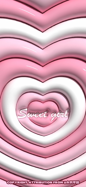 A 3D digital render of nested, glossy pink and white heart shapes with 'Sweet girl' text in the center.