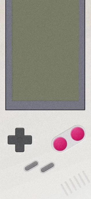 녹색 화면과 분홍색 버튼이 있는 클래식한 회색 레트로 휴대용 게임기의 미니멀한 평면 디자인 일러스트레이션.