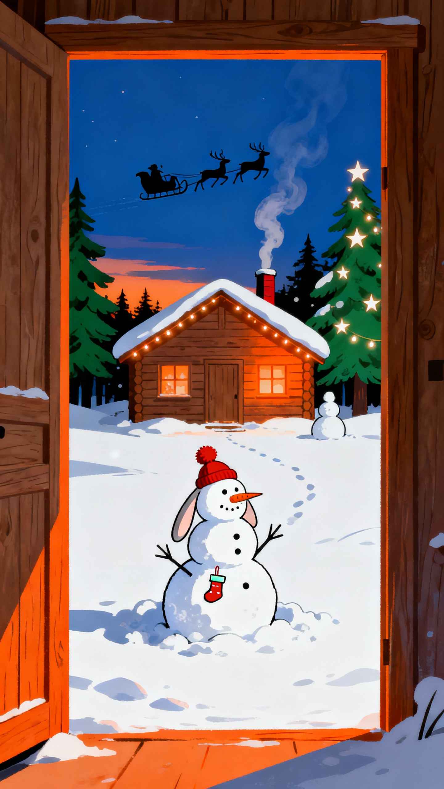 Fondo de Pantalla 4K Cabaña de Navidad y Muñeco de Nieve | LiCoWa