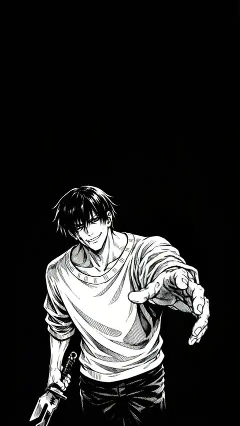Fondo animado de Toji Fushiguro estilo manga alcanzando con la mano en blanco y negro.
