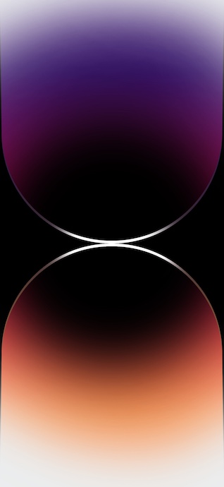 黒い背景に、上が紫、下がオレンジのグラデーションで描かれた抽象的な砂時計型のスマホ壁紙。