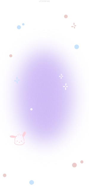 A minimalist white wallpaper with a soft purple aura center, featuring a small pink puppy doodle and pastel dots.