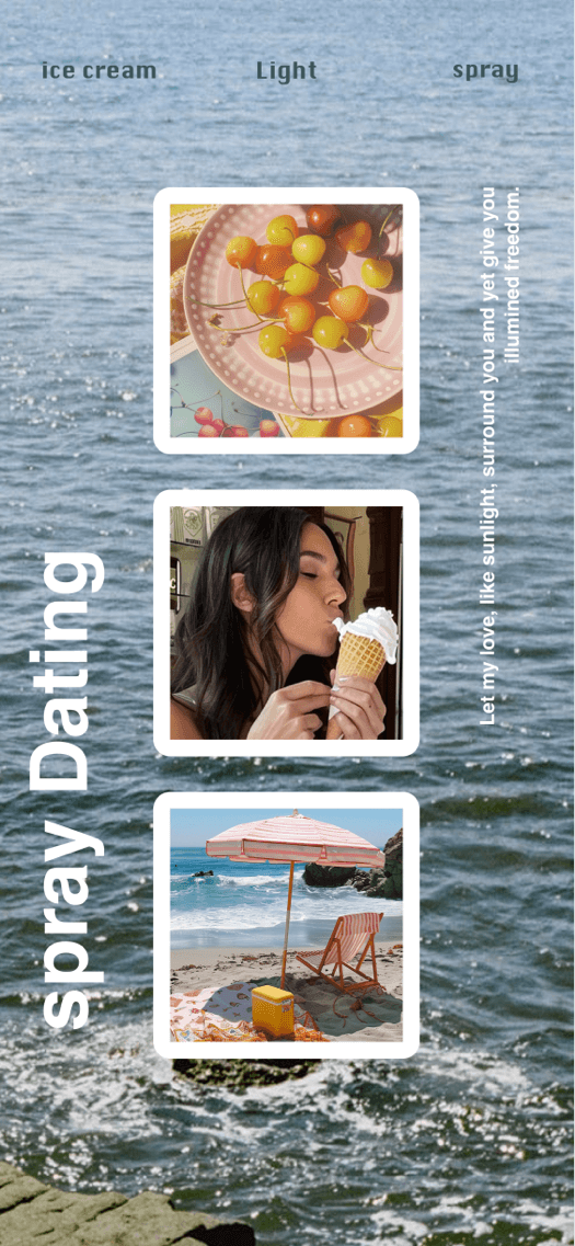 Ästhetischer Ozean-Hintergrund mit drei quadratischen Fotorahmen und benutzerdefinierten Textfeldern für eine DIY-Wallpaper-Vorlage.