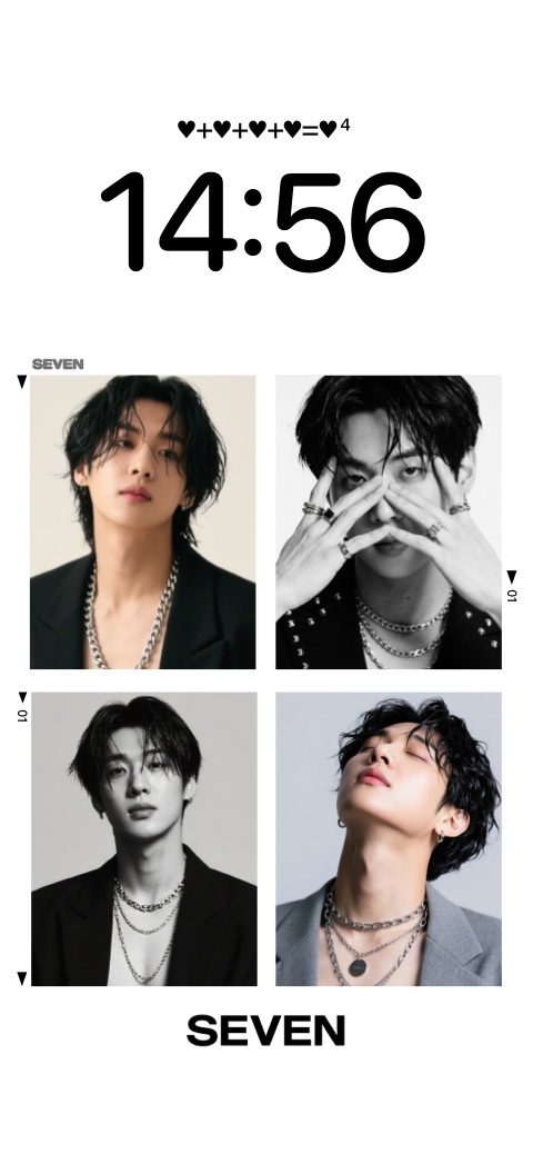 Aesthetic K-pop idol photo collage wallpaper template with minimalist grid and custom text for mobile.