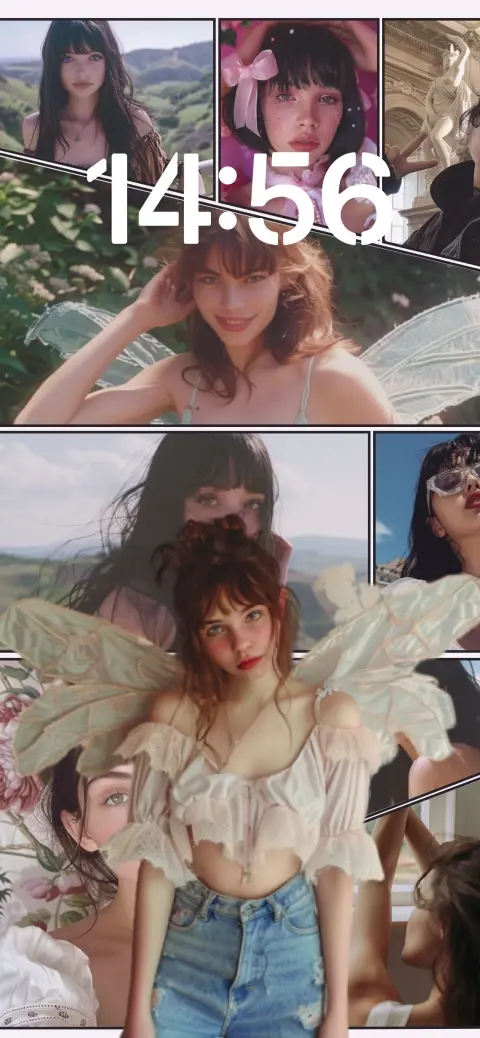 Modèle de collage esthétique fairycore pour fond d'écran animé personnalisable avec plusieurs cadres photo.