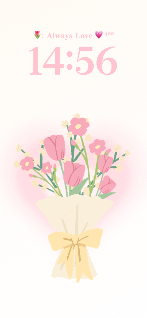 Aesthetic pink tulip flower bouquet wallpaper template with hand-drawn illustration and Always Love text for mobile phones.