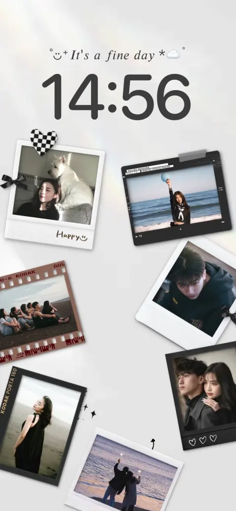 Customizable aesthetic polaroid collage live wallpaper template with vintage film frames and memory photos.