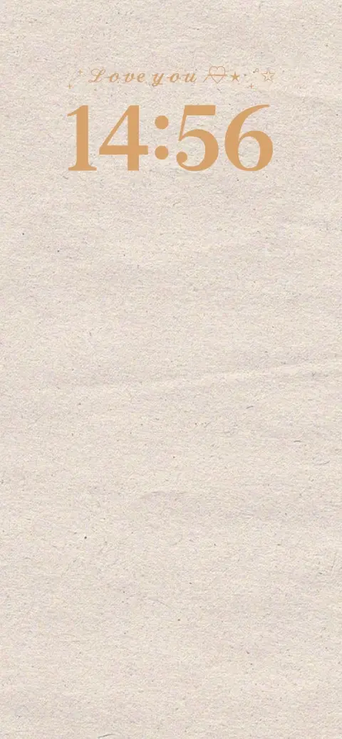 A minimalist beige paper texture background with customizable text area showing 'Love you' and a digital clock, serving as a DIY template.