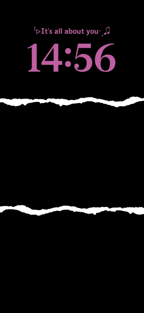 Black torn paper live wallpaper template with pink clock and 'It's all about you' text for DIY mobile customization.