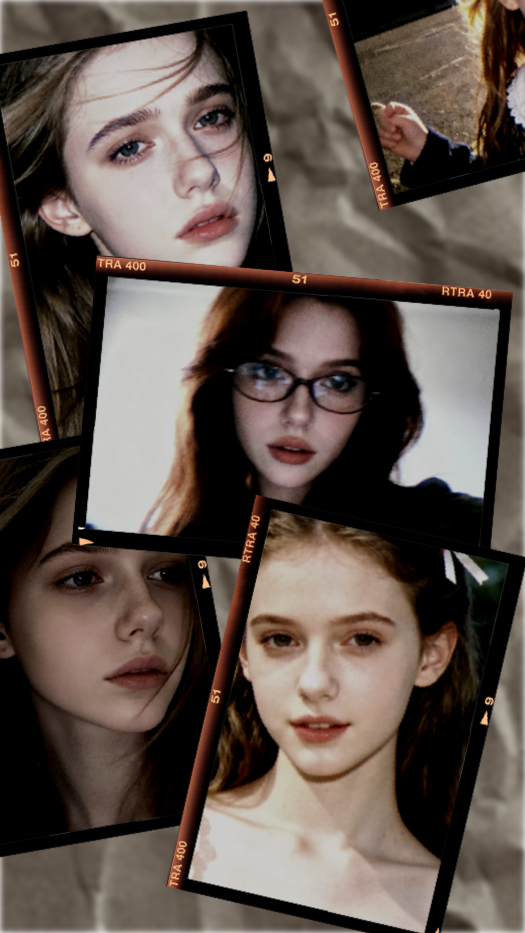 A freestyle collage template with vintage film strip frames and portraits on a crumpled paper background.