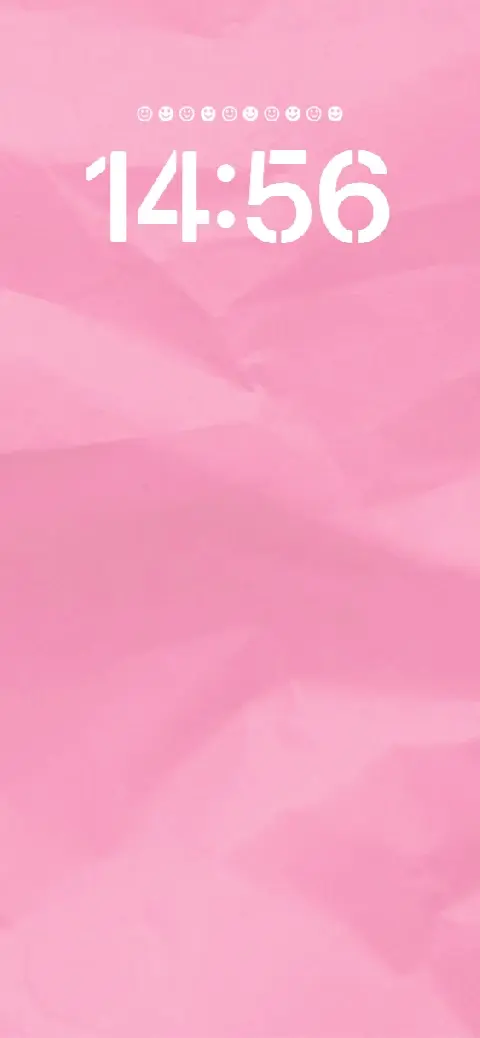 Aesthetic pink crumpled paper texture live wallpaper template with white digital clock for mobile personalization.