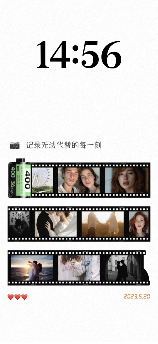 Customizable vintage 35mm film strip phone wallpaper template with multiple photo frames and aesthetic retro design.