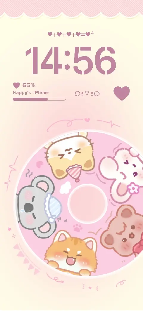 Kawaii pastel pink live wallpaper template with cute animals on a spinning CD record including a cat, bear, and koala.