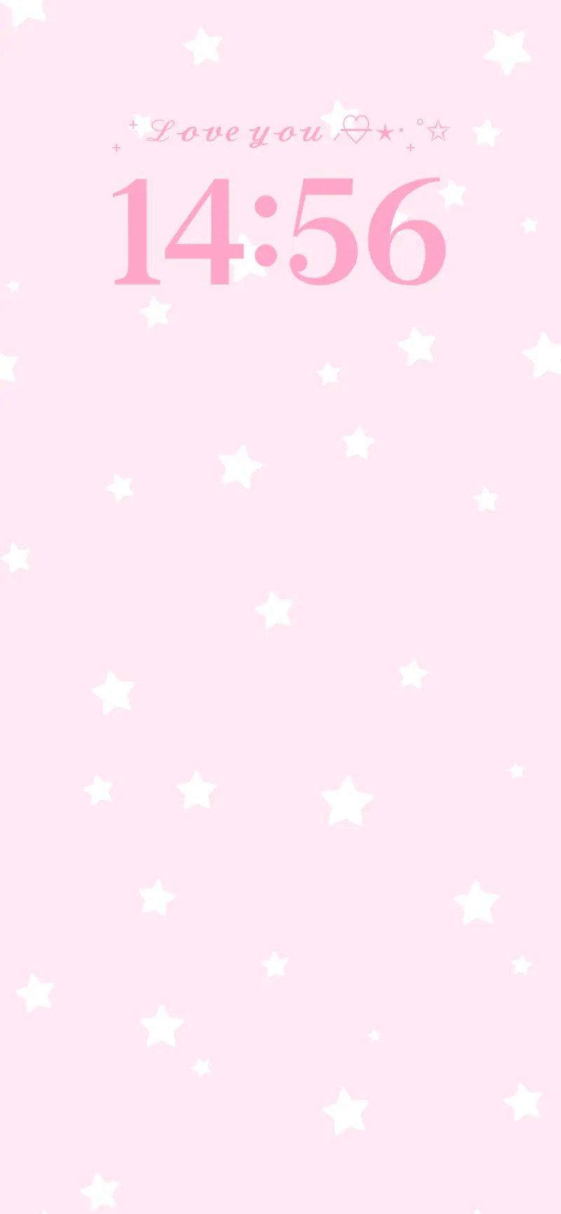Soft pink background with white stars and customizable "Love you" text for a DIY live wallpaper template.