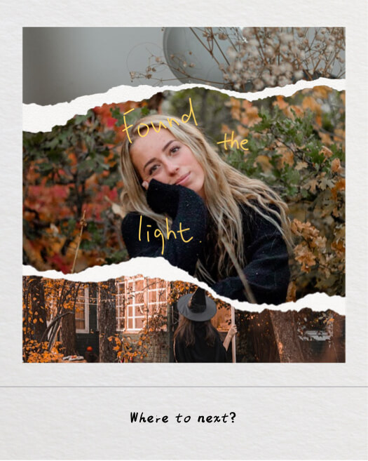 Un modèle de montage photo avec un fond blanc texturé, présentant trois sections séparées par des bords de papier déchirés réalistes et du texte manuscrit.