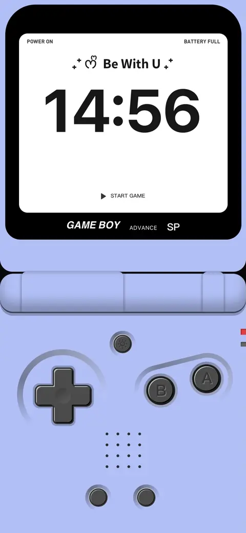 Hellblaue Game Boy Advance SP Vorlage für ein personalisierbares Live Wallpaper mit anpassbarem Textbereich auf dem Bildschirm.