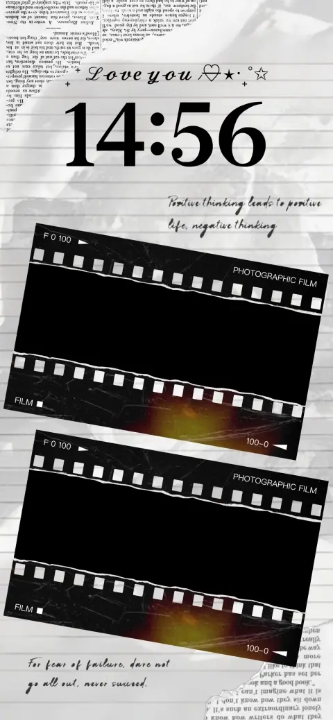 Vintage scrapbook live wallpaper template featuring film frames, newspaper textures, and handwritten aesthetic quotes.