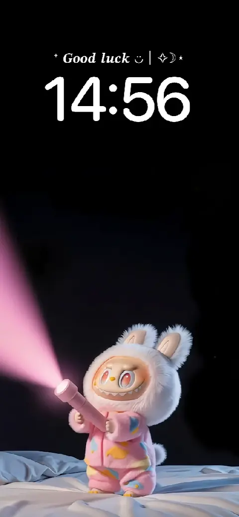 3D Monster Charakter in rosa Schlafanzug mit Taschenlampe, anpassbare Wallpaper Vorlage.