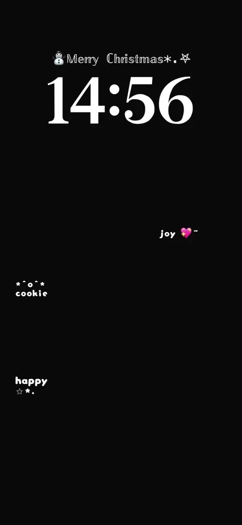 Aesthetic black Christmas live wallpaper template with white digital clock and festive holiday text elements.