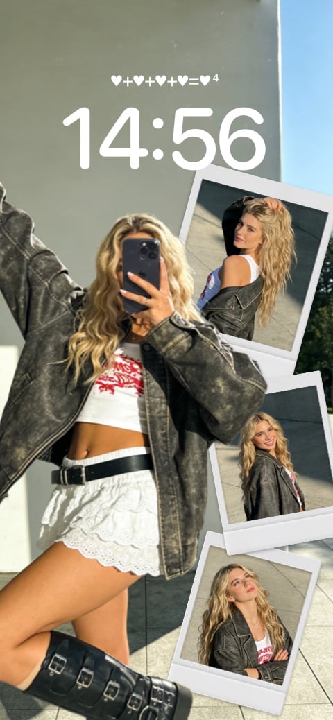 Modèle de fond d'écran statique personnalisable comprenant une zone photo principale et trois inserts de style Polaroid.