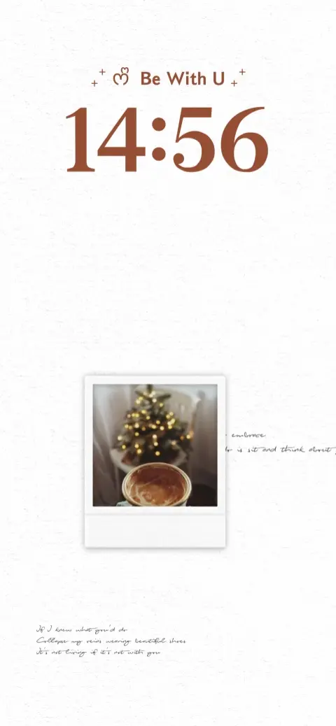 Fond d'écran blanc minimaliste avec cadre polaroid personnalisable affichant un sapin de Noël.