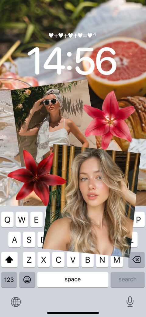 Customizable summer aesthetic collage wallpaper template with photos, lilies, and citrus picnic elements.