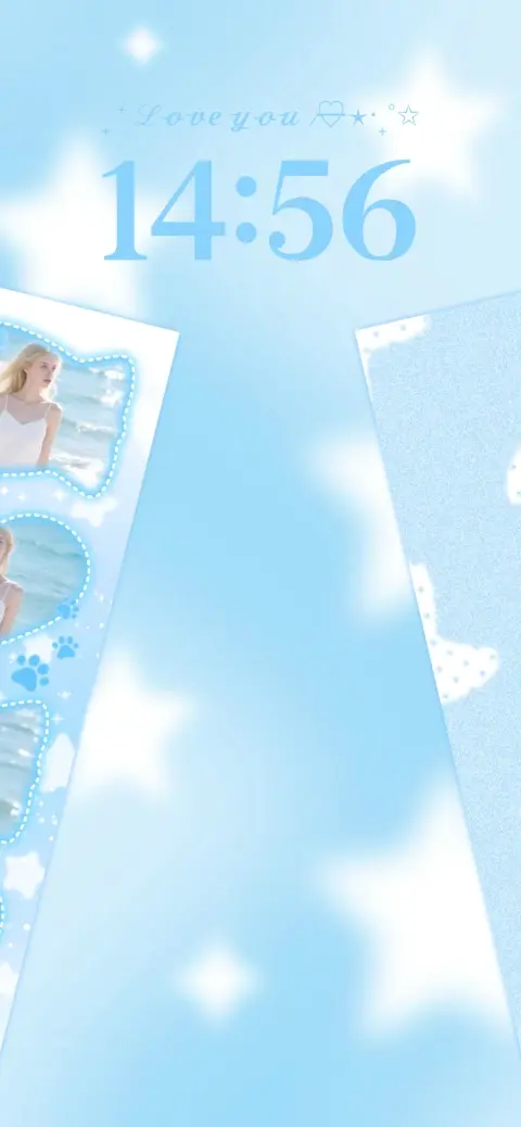 Eine ästhetische, hellblaue Live-Wallpaper-Vorlage mit Sternen, Glitzern und anpassbaren Fotorahmen.