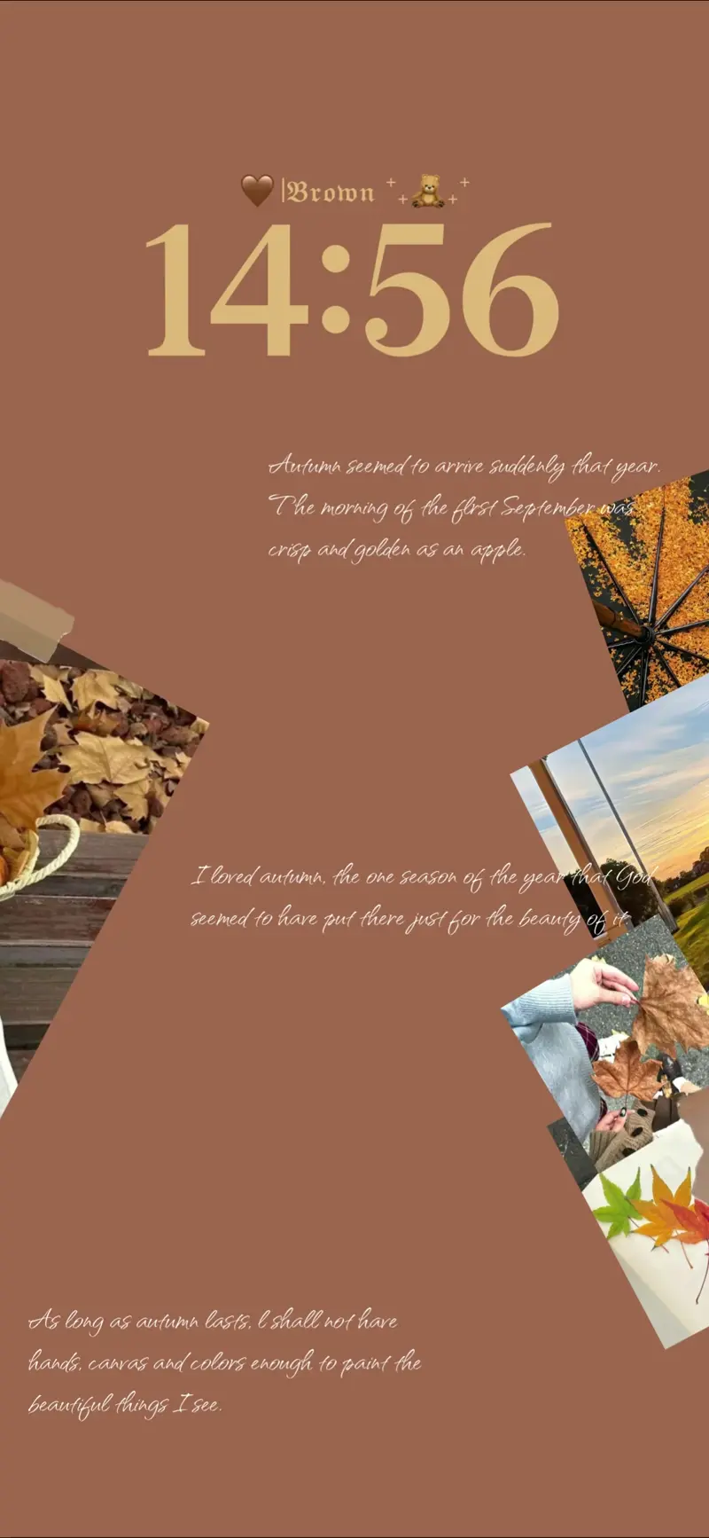 茶色の秋デザイン、写真と文字を入れ替えられるスクラップブック風の動く壁紙テンプレート。