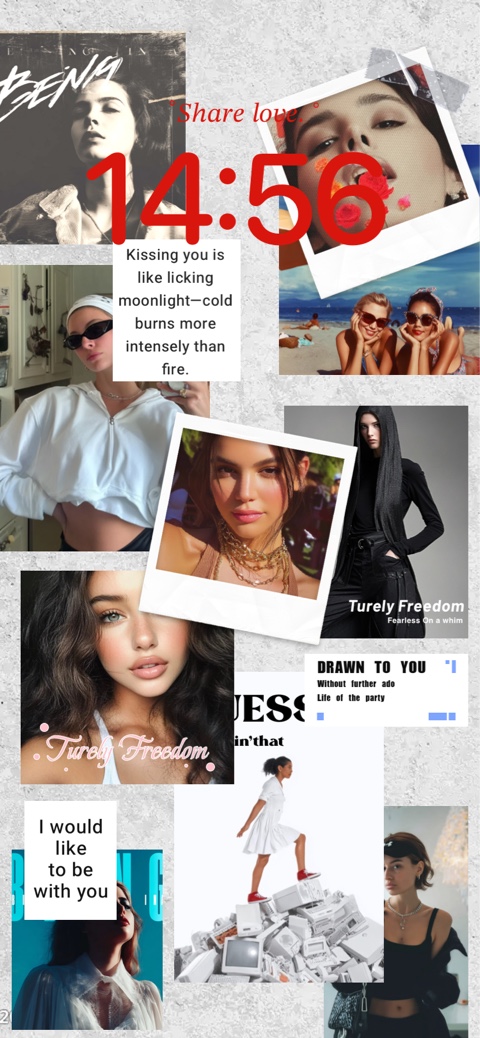 Aesthetic grunge collage wallpaper template featuring vintage polaroids, fashion portraits, and customizable text areas.