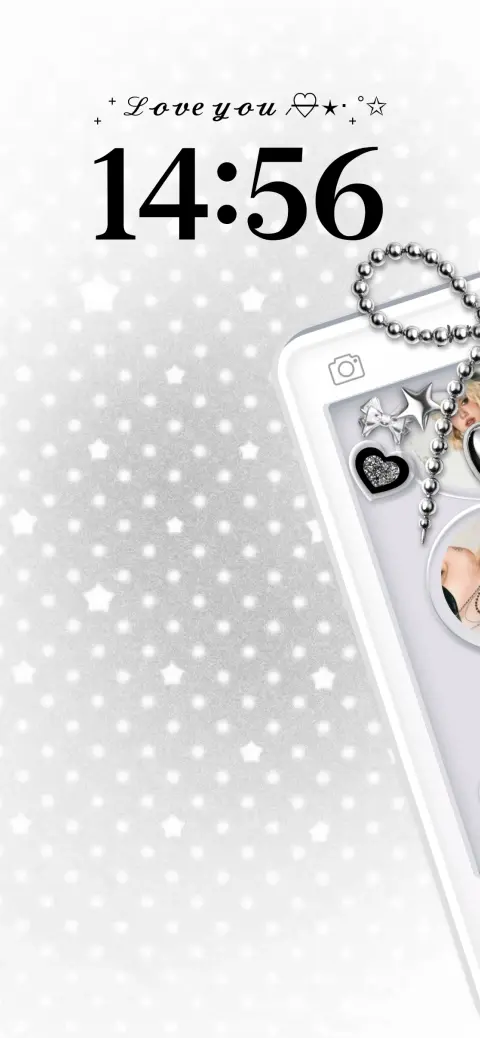 Anpassbare Live-Wallpaper-Vorlage mit silberner Digitalkamera und weißem Sternenmuster.