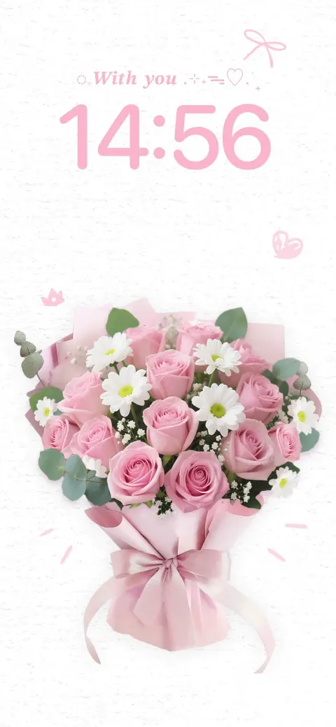 ピンクのバラと白いデージーの花束のカスタマイズ可能な動く壁紙テンプレート。