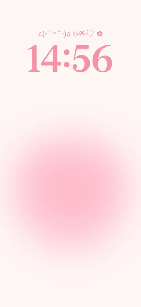 Minimalist soft pink aura gradient live wallpaper template for iPhone and Android with cute kaomoji icons.