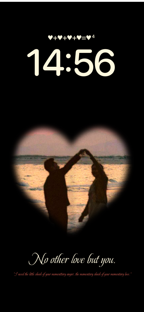 Eine anpassbare statische Wallpaper-Vorlage mit schwarzem Hintergrund und einem herzförmigen Fotorahmen in der Mitte.