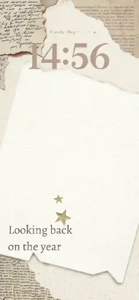 Vintage scrapbook aesthetic live wallpaper template with paper textures and yearly review text.