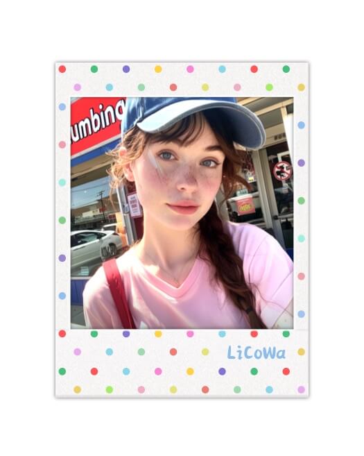 Polaroid-Fotocollage-Vorlage mit weißem Rand und bunten roten, gelben, blauen und grünen Punkten.