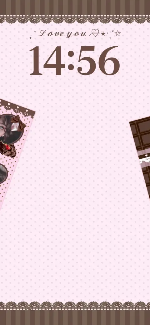 Rosa gepunktete Hintergrundvorlage mit Schokoladenakzenten, Spitze und anpassbaren Bilderrahmen.