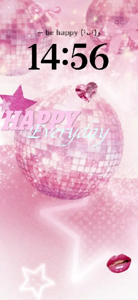 Pink glitter disco ball live wallpaper with Y2K aesthetic stars and hearts for mobile customization.