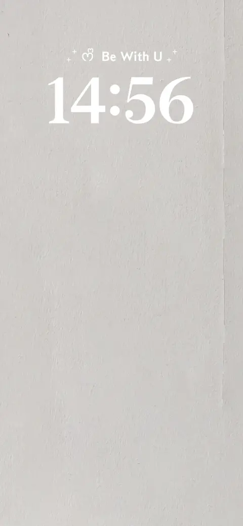Aesthetic white minimalist live wallpaper template featuring a clock and the text Be With U on a textured background.