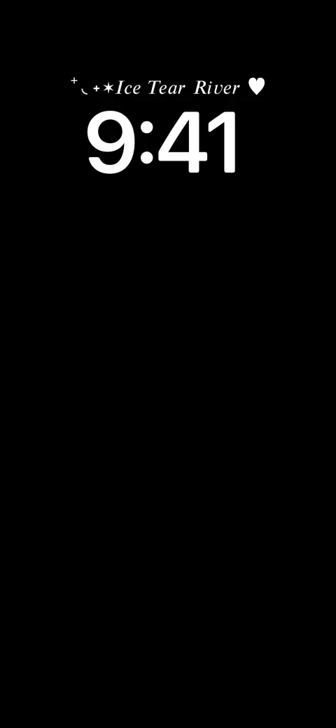 A minimalist black live wallpaper template with white text reading Ice Tear River and decorative heart and star symbols.
