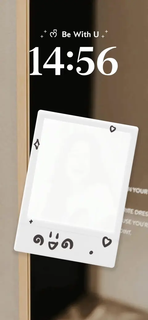 Anpassbare Live-Wallpaper-Vorlage mit einem Polaroid-Fotorahmen und niedlichem Gesicht.